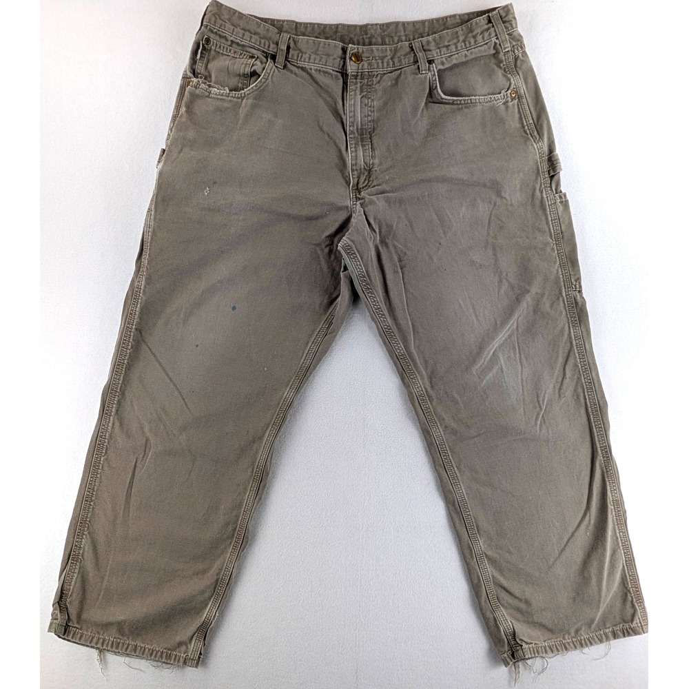 Carhartt Carpenter Work Pants Mens 38x28 Tan Canvas Utility Trousers